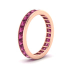 Load image into Gallery viewer, princess-cut-women_s-pink-sapphire-eternity-wedding-band-ring-in-rose-gold-FDEWB160PRBGSADRPIANGLE2-4.00CT-NL-RG.jpg?v=1766128422