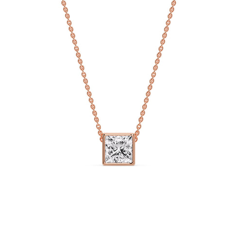 Princess Diamond Bezel Set Solitaire Pendant