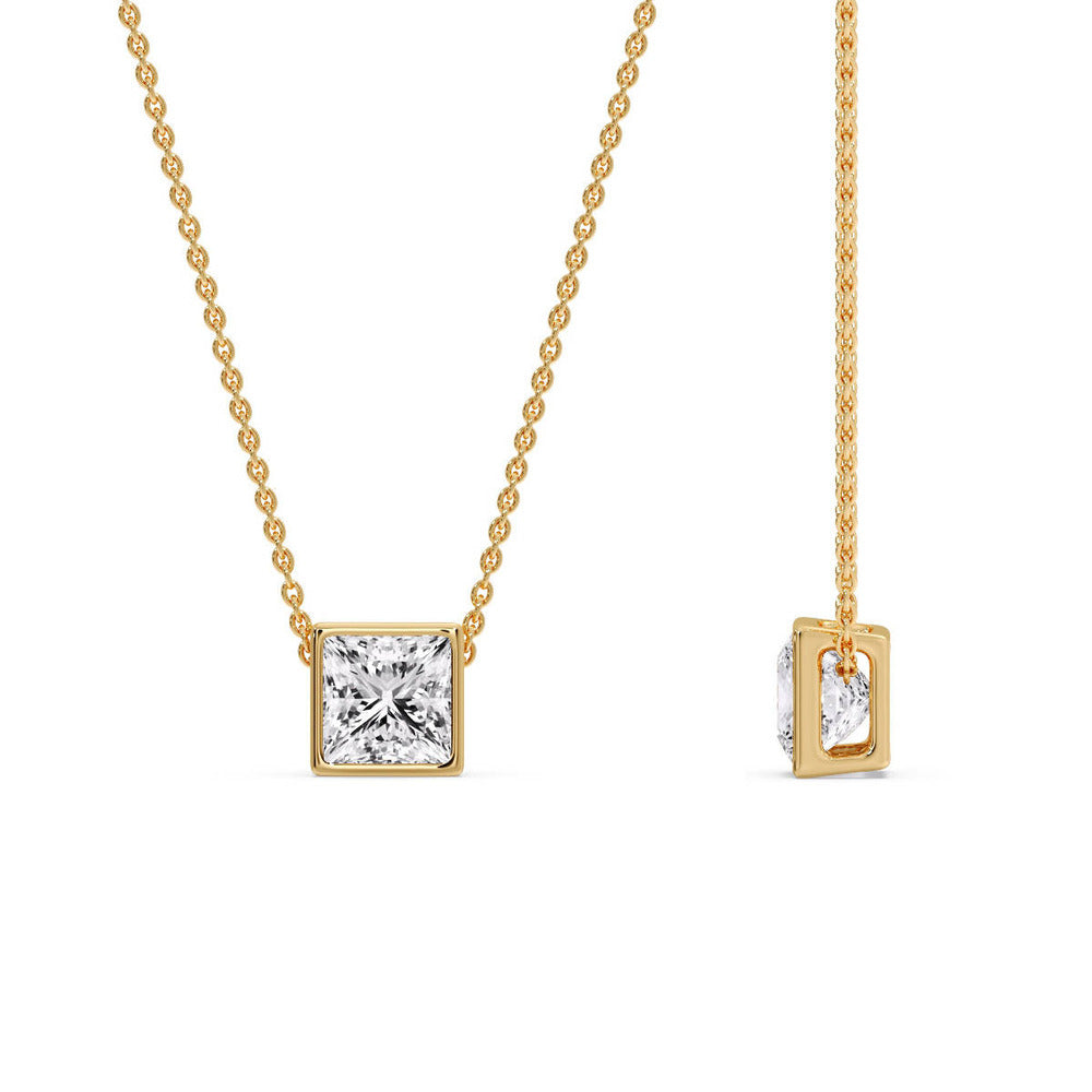 Princess Diamond Bezel Set Solitaire Pendant