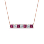 Load image into Gallery viewer, princess-diamond-horizontal-bar-pendant-with-pink-sapphire-in-FDPD8420GSADRPI-NL-RG
