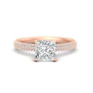 Princess Cut Triple Row Under Halo Pavé Engagement Ring