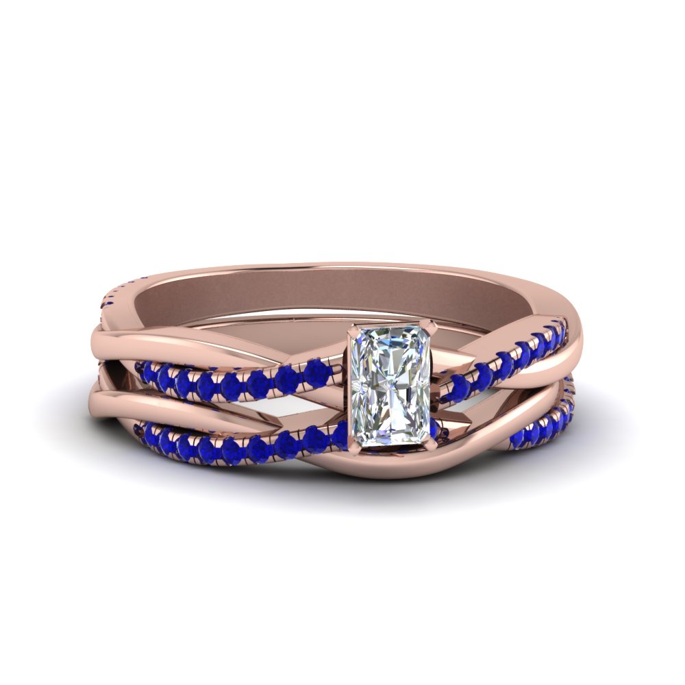 radiant-cut-Infinity-twist-diamond-matching-bridal-set-with-blue-sapphire-in-14K-rose-gold-FD8253RAGSABL-NL-RG