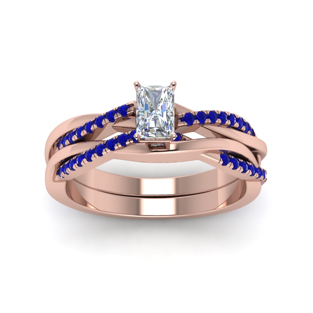 radiant-cut-Infinity-twist-diamond-matching-bridal-set-with-blue-sapphire-in-14K-rose-gold-FD8253RAGSABL-NL-RG