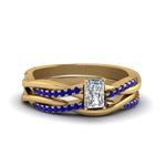 Load image into Gallery viewer, radiant-cut-Infinity-twist-diamond-matching-bridal-set-with-blue-sapphire-in-14K-yellow-gold-FD8253RAGSABL-NL-YG
