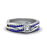 Load image into Gallery viewer, radiant-cut-Infinity-twist-diamond-matching-bridal-set-with-blue-sapphire-in-950-Platinum-FD8253RAGSABL-NL-WG
