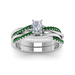 Load image into Gallery viewer, radiant-cut-Infinity-twist-diamond-matching-bridal-set-with-emerald-in-14K-white-gold-FD8253RAGEMGR-NL-WG
