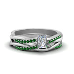 Load image into Gallery viewer, radiant-cut-Infinity-twist-diamond-matching-bridal-set-with-emerald-in-950-Platinum-FD8253RAGEMGR-NL-WG
