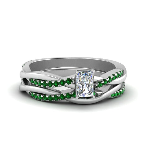 radiant-cut-Infinity-twist-diamond-matching-bridal-set-with-emerald-in-950-Platinum-FD8253RAGEMGR-NL-WG