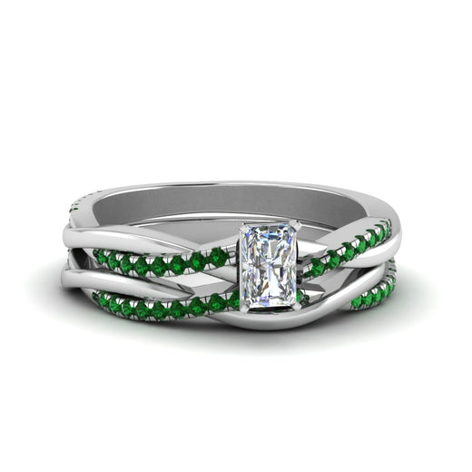 radiant-cut-Infinity-twist-diamond-matching-bridal-set-with-emerald-in-950-Platinum-FD8253RAGEMGR-NL-WG
