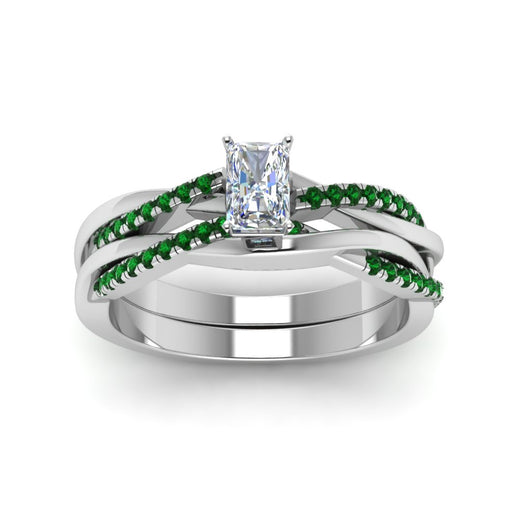 radiant-cut-Infinity-twist-diamond-matching-bridal-set-with-emerald-in-950-Platinum-FD8253RAGEMGR-NL-WG