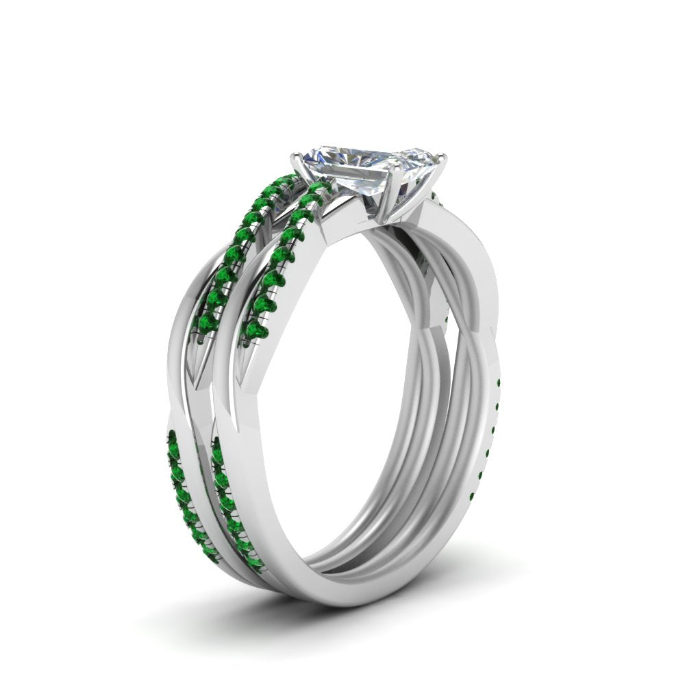 radiant-cut-Infinity-twist-diamond-matching-bridal-set-with-emerald-in-14K-white-gold-FD8253RAGEMGR-NL-WG