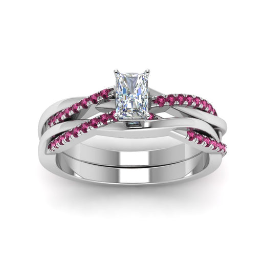 radiant-cut-Infinity-twist-diamond-matching-bridal-set-with-pink-sapphire-in-14K-white-gold-FD8253RAGSADRPI-NL-WG