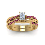 Load image into Gallery viewer, radiant-cut-Infinity-twist-diamond-matching-bridal-set-with-pink-sapphire-in-14K-yellow-gold-FD8253RAGSADRPI-NL-YG
