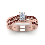 Load image into Gallery viewer, radiant-cut-Infinity-twist-diamond-matching-bridal-set-with-ruby-in-14K-rose-gold-FD8253RAGRUDR-NL-RG
