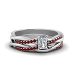 Load image into Gallery viewer, radiant-cut-Infinity-twist-diamond-matching-bridal-set-with-ruby-in-950-Platinum-FD8253RAGRUDR-NL-WG
