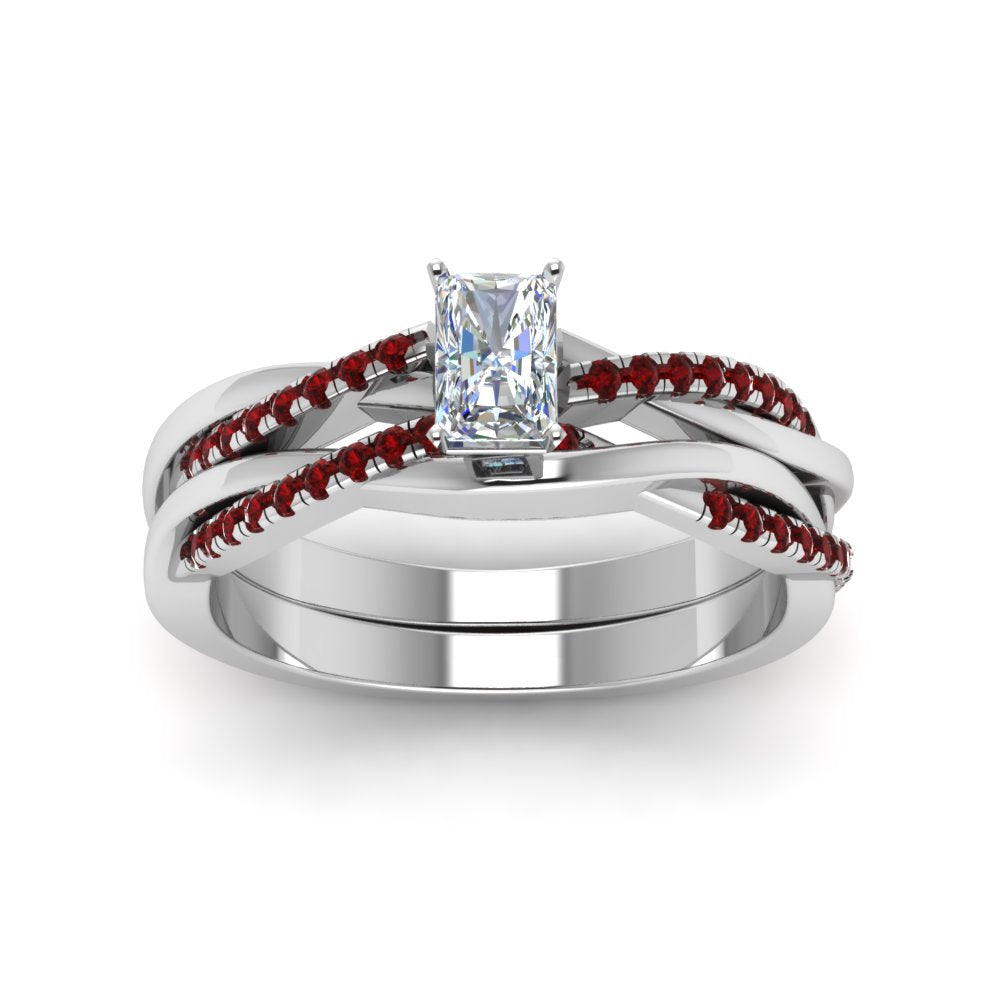 radiant-cut-Infinity-twist-diamond-matching-bridal-set-with-ruby-in-950-Platinum-FD8253RAGRUDR-NL-WG
