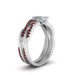 Load image into Gallery viewer, radiant-cut-Infinity-twist-diamond-matching-bridal-set-with-ruby-in-14K-white-gold-FD8253RAGRUDR-NL-WG
