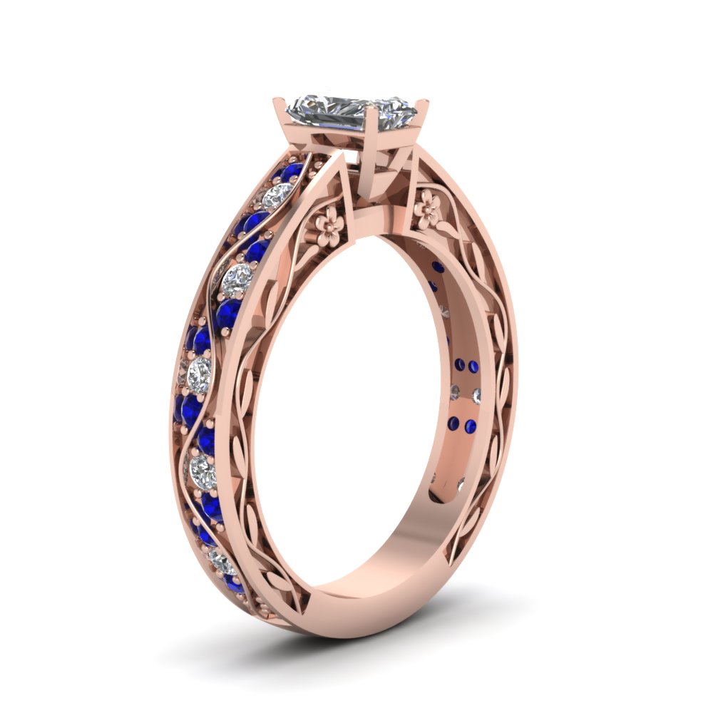 radiant-cut-antique-filigree-diamond-ring-with-blue-sapphire-in-14K-rose-gold-FDENS3543RARGSABLANGLE2-NL-RG