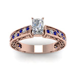 Load image into Gallery viewer, radiant-cut-antique-filigree-diamond-ring-with-blue-sapphire-in-14K-rose-gold-FDENS3543RARGSABLANGLE5-NL-RG
