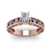 Load image into Gallery viewer, radiant-cut-antique-filigree-diamond-ring-with-blue-sapphire-in-14K-rose-gold-FDENS3543RARGSABLANGLE5-NL-RG_91de3275-1107-4982-8b8d-c20b655c1dfb