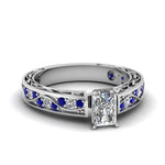 Load image into Gallery viewer, radiant-cut-antique-filigree-diamond-ring-with-blue-sapphire-in-14K-white-gold-FDENS3543RARGSABL-NL-WG
