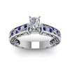Load image into Gallery viewer, radiant-cut-antique-filigree-diamond-ring-with-blue-sapphire-in-14K-white-gold-FDENS3543RARGSABLANGLE5-NL-WG_34495eab-d35c-4890-8708-9f9776a5e0c9
