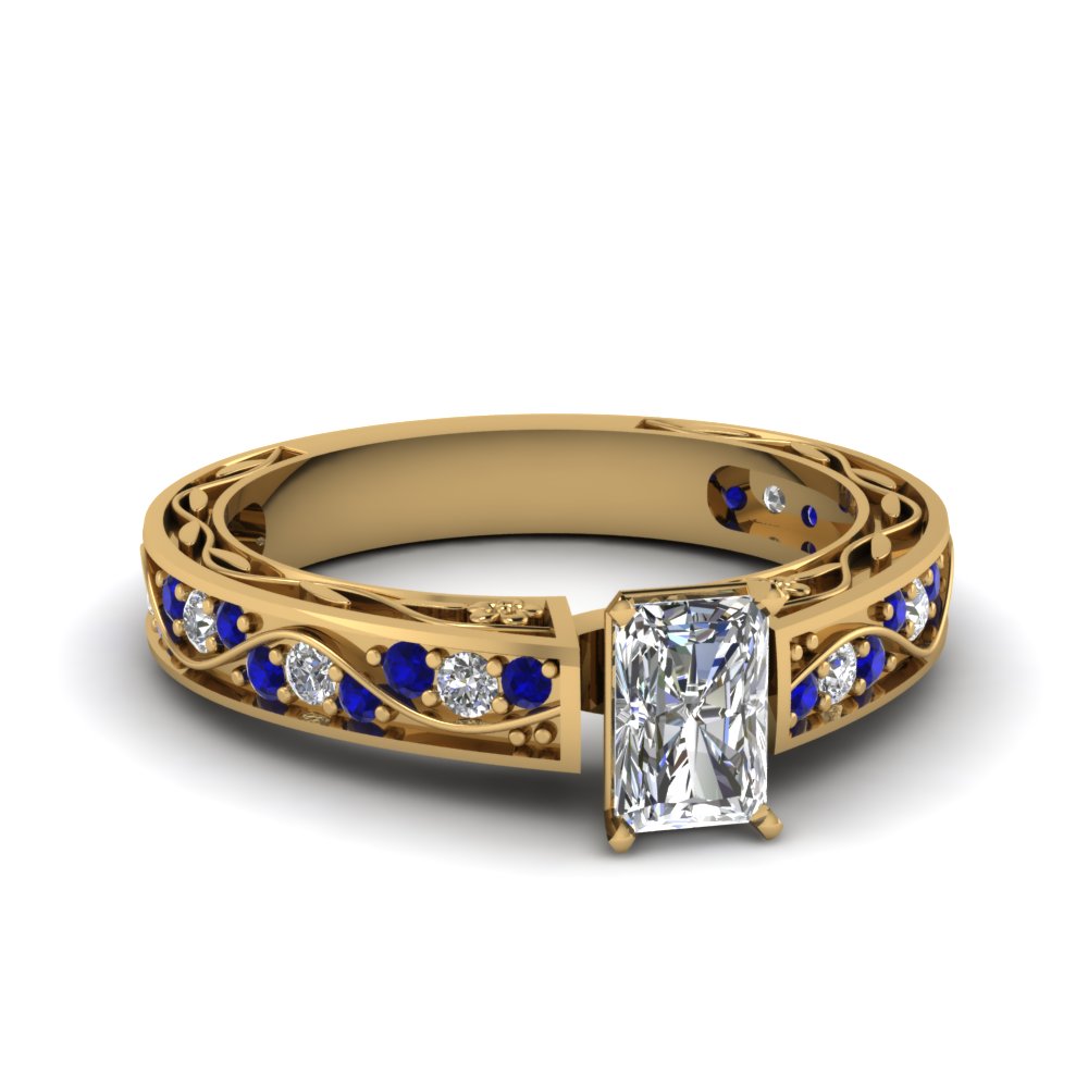 radiant-cut-antique-filigree-diamond-ring-with-blue-sapphire-in-14K-yellow-gold-FDENS3543RARGSABL-NL-YG