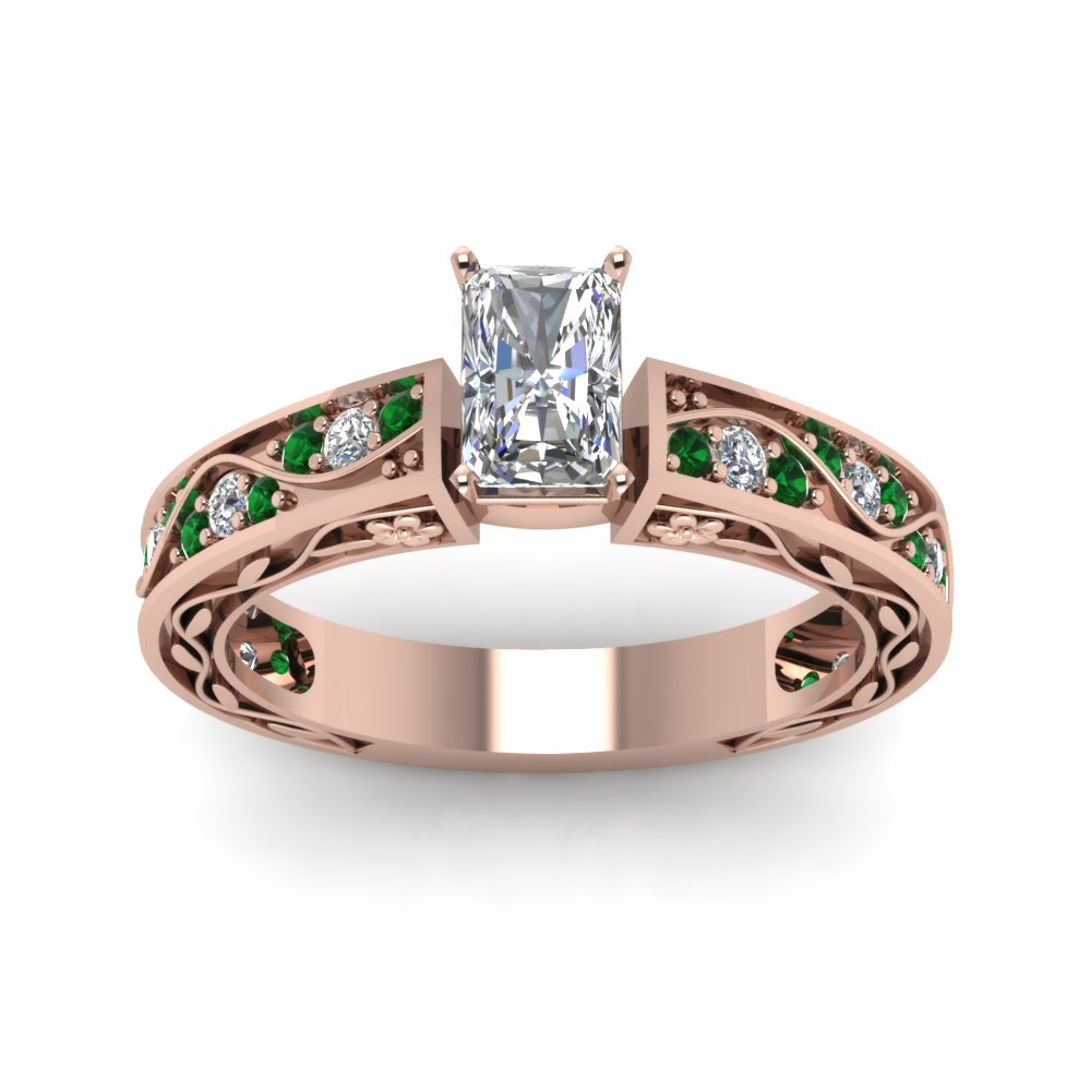 radiant-cut-antique-filigree-diamond-ring-with-emerald-in-14K-rose-gold-FDENS3543RARGEMGRANGLE5-NL-RG