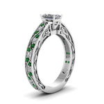 Load image into Gallery viewer, radiant-cut-antique-filigree-diamond-ring-with-emerald-in-14K-white-gold-FDENS3543RARGEMGRANGLE2-NL-WG
