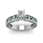 Load image into Gallery viewer, radiant-cut-antique-filigree-diamond-ring-with-emerald-in-14K-white-gold-FDENS3543RARGEMGRANGLE5-NL-WG
