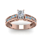 Load image into Gallery viewer, radiant-cut-antique-filigree-diamond-ring-with-ice-blue-topaz-in-14K-rose-gold-FDENS3543RARGICBLTOANGLE5-NL-RG
