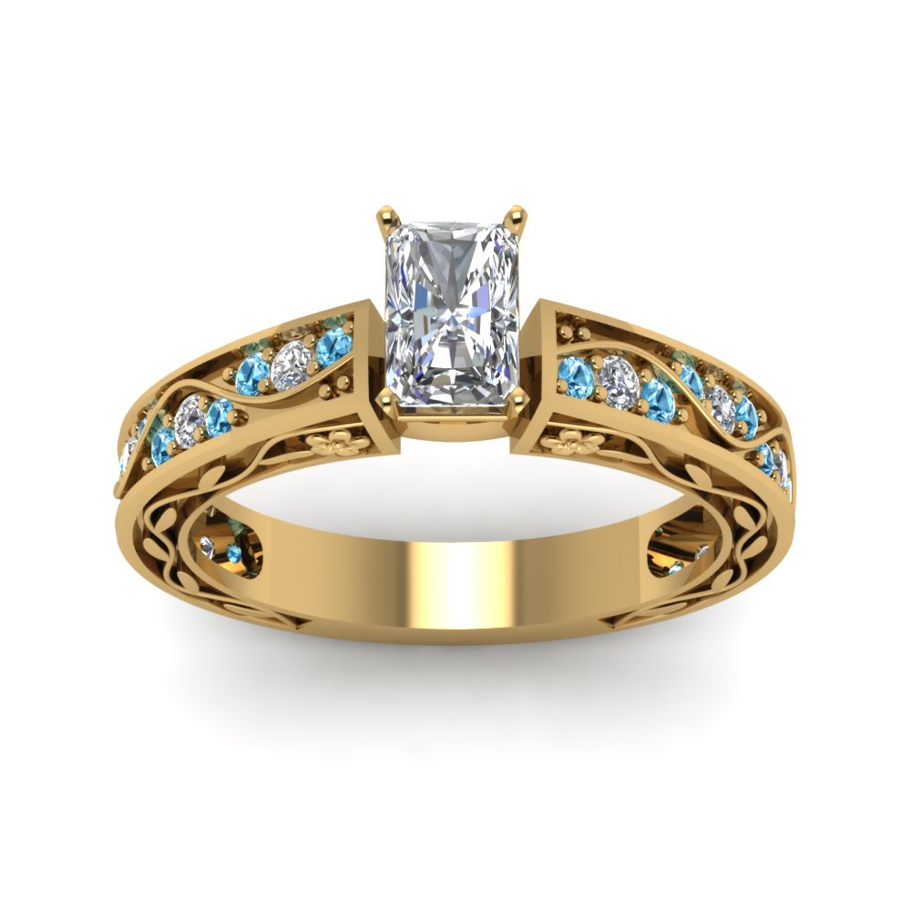radiant-cut-antique-filigree-diamond-ring-with-ice-blue-topaz-in-14K-yellow-gold-FDENS3543RARGICBLTOANGLE5-NL-YG