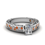 Load image into Gallery viewer, radiant-cut-antique-filigree-diamond-ring-with-orange-sapphire-in-14K-white-gold-FDENS3543RARGSAOR-NL-WG
