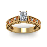 Load image into Gallery viewer, radiant-cut-antique-filigree-diamond-ring-with-orange-sapphire-in-14K-yellow-gold-FDENS3543RARGSAORANGLE5-NL-YG
