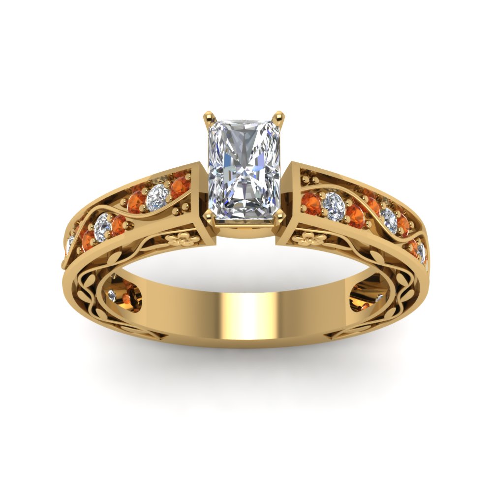 radiant-cut-antique-filigree-diamond-ring-with-orange-sapphire-in-14K-yellow-gold-FDENS3543RARGSAORANGLE5-NL-YG