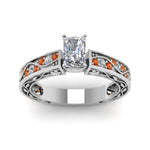 Load image into Gallery viewer, radiant-cut-antique-filigree-diamond-ring-with-orange-sapphire-in-950-platinum-FDENS3543RARGSAORANGLE5-NL-WG
