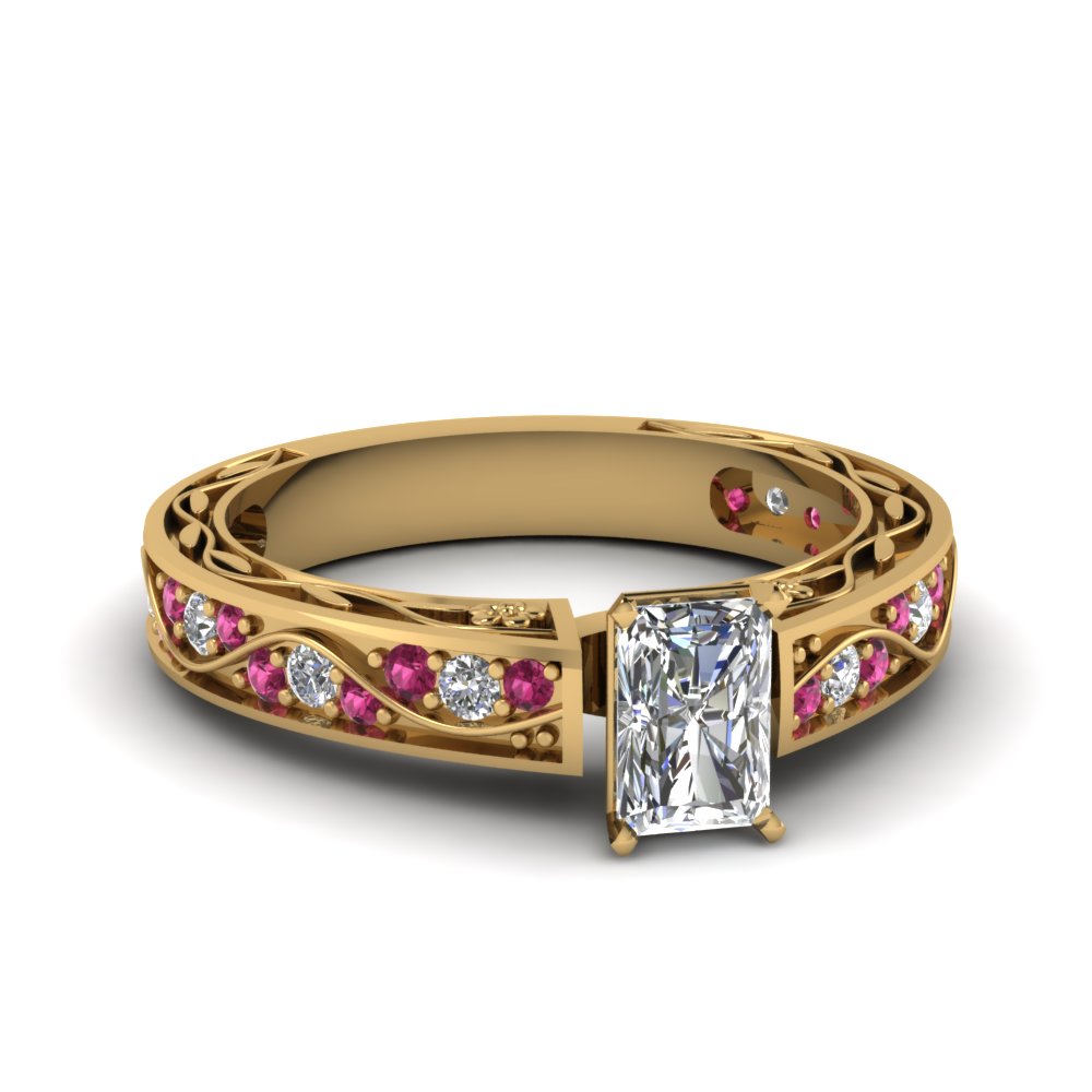 radiant-cut-antique-filigree-diamond-ring-with-pink-sapphire-in-14K-yellow-gold-FDENS3543RARGSADRPI-NL-YG