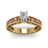 Load image into Gallery viewer, radiant-cut-antique-filigree-diamond-ring-with-pink-sapphire-in-14K-yellow-gold-FDENS3543RARGSADRPIANGLE5-NL-YG_0ca03a3b-92c5-40db-800b-d9bf570f3353