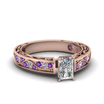Load image into Gallery viewer, radiant-cut-antique-filigree-diamond-ring-with-violac-topaz-in-14K-rose-gold-FDENS3543RARGVITO-NL-RG
