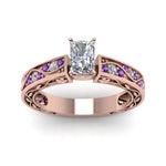 Load image into Gallery viewer, radiant-cut-antique-filigree-diamond-ring-with-violac-topaz-in-14K-rose-gold-FDENS3543RARGVITOANGLE5-NL-RG

