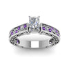 Load image into Gallery viewer, radiant-cut-antique-filigree-diamond-ring-with-violac-topaz-in-14K-white-gold-FDENS3543RARGVITOANGLE5-NL-WG_349c024e-68ba-412b-8628-33764930f886