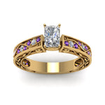 Load image into Gallery viewer, radiant-cut-antique-filigree-diamond-ring-with-violac-topaz-in-14K-yellow-gold-FDENS3543RARGVITOANGLE5-NL-YG
