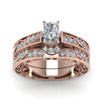 Load image into Gallery viewer, radiant-cut-antique-filigree-wedding-ring-set-in-rose-gold-FDENS3543RAANGLE5-NL-RG