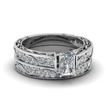 Load image into Gallery viewer, radiant-cut-antique-filigree-wedding-ring-set-in-white-gold-FDENS3543RA-NL-WG