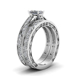 Load image into Gallery viewer, radiant-cut-antique-filigree-wedding-ring-set-in-white-gold-FDENS3543RAANGLE2-NL-WG
