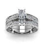 Load image into Gallery viewer, radiant-cut-antique-filigree-wedding-ring-set-in-white-gold-FDENS3543RAANGLE5-NL-WG

