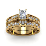 Load image into Gallery viewer, radiant-cut-antique-filigree-wedding-ring-set-in-yellow-gold-FDENS3543RAANGLE5-NL-YG