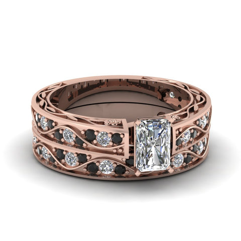 radiant-cut-antique-filigree-wedding-ring-set-with-black-diamond-in-rose-gold-FDENS3543RAGBLACK-NL-RG