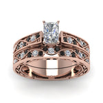Load image into Gallery viewer, radiant-cut-antique-filigree-wedding-ring-set-with-black-diamond-in-rose-gold-FDENS3543RAGBLACKANGLE5-NL-RG
