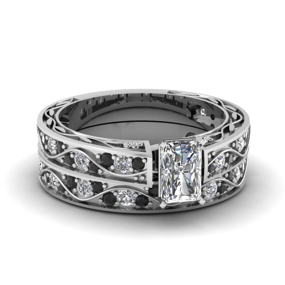 radiant-cut-antique-filigree-wedding-ring-set-with-black-diamond-in-white-gold-FDENS3543RAGBLACK-NL-WG